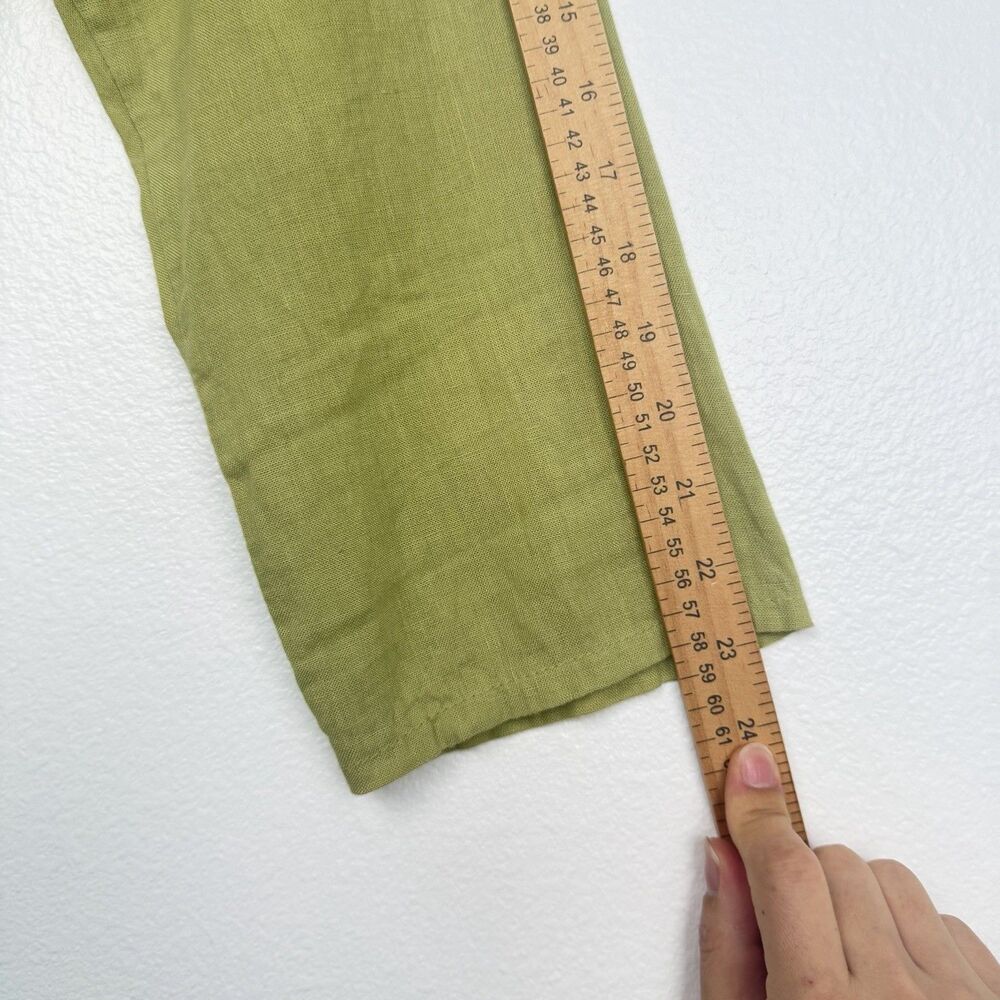 SAGA Green Linen Shirt Dress Pockets OS Lagenlook Long Sleeve Italy Made - Picture 14 of 14